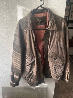 Cougar Brown Leather Bomber Jacket with Rust Interior